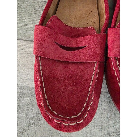 White Mountain Womens Skipper Red Suede Driving Penny Loafers Size 9 - Picture 3 of 5